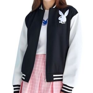 Playboy Men's Varsity Jacket Black XL Casual‎ Mid-Length Zip Up